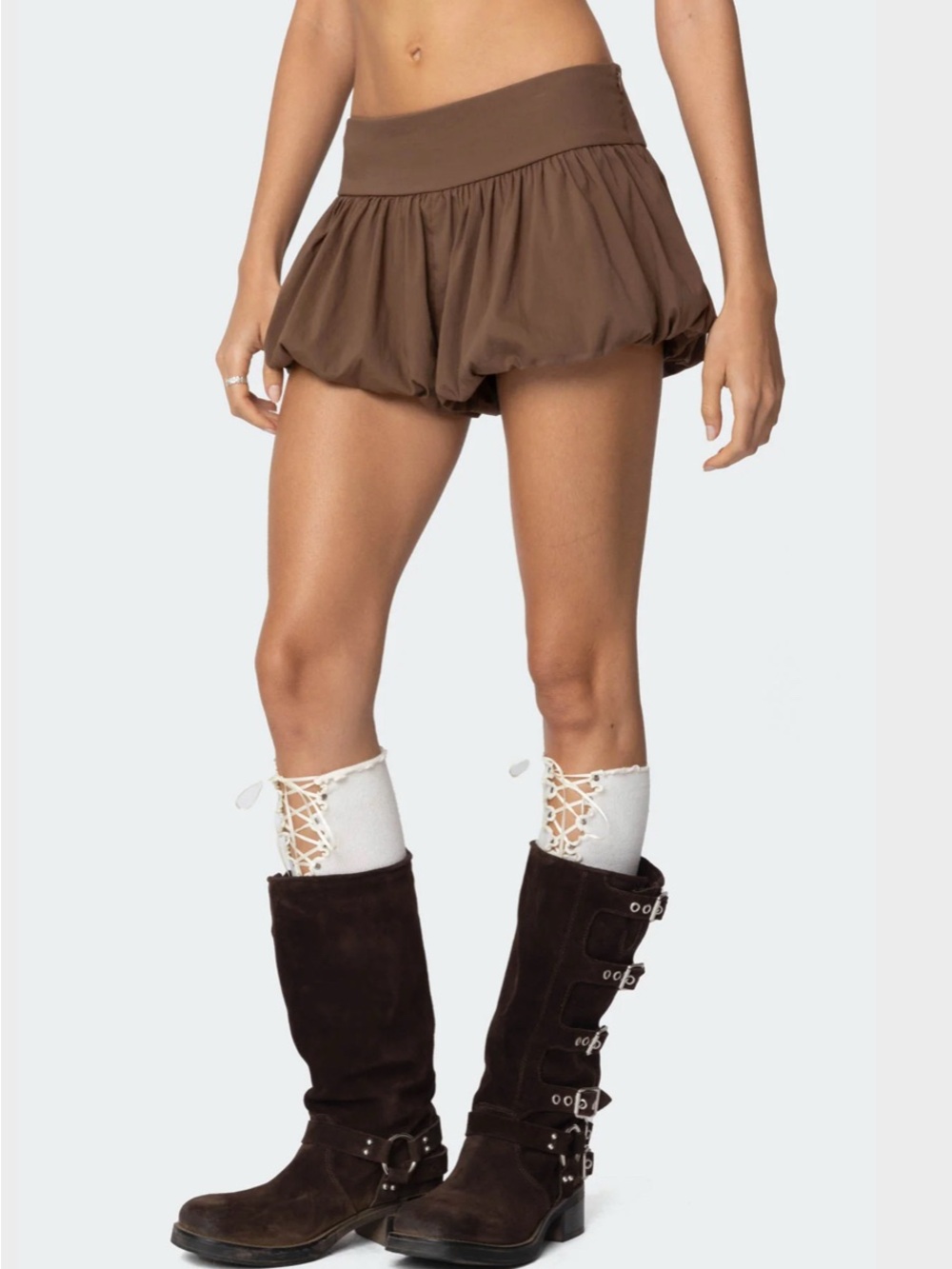 NWT Edikted Adrianna Micro Brown Bubble Shorts